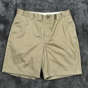 LL Bean Mens 33" Shorts Classic Fit  Flat Front Khaki  100% Cotton Chino  Casual
